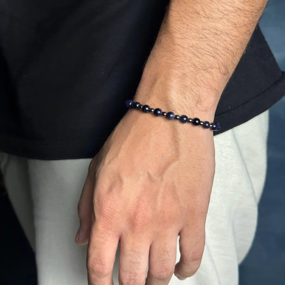 Pulseira Santiago - Pedra Blue Sand e Hematita