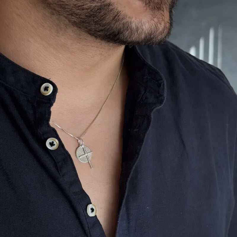Colar Pater Noster em Prata 925 – Medalha Pai Nosso e Crucifixo