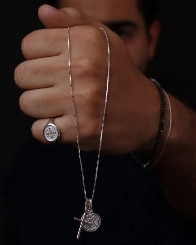 Colar Pater Noster em Prata 925 – Medalha Pai Nosso e Crucifixo