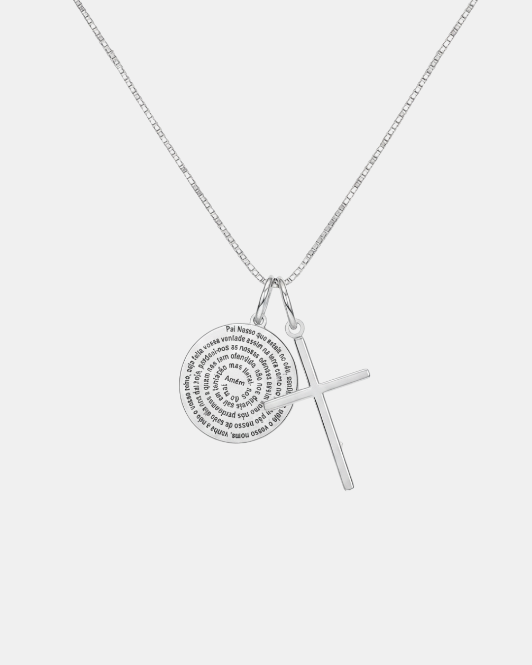 Colar Pater Noster em Prata 925 – Medalha Pai Nosso e Crucifixo